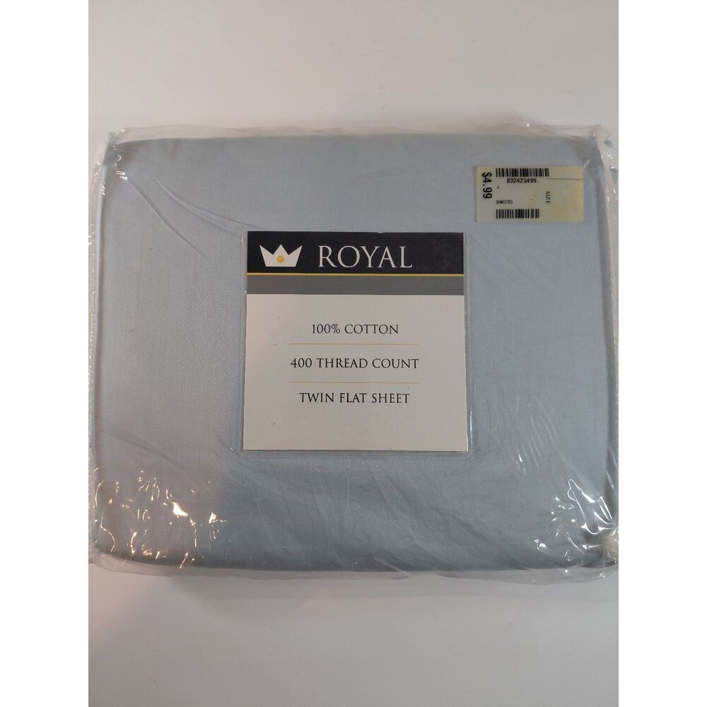 ROYAL Twin Flat Sheet Light Blue 400 Thread Count 100% Combed Cotton New Sealed